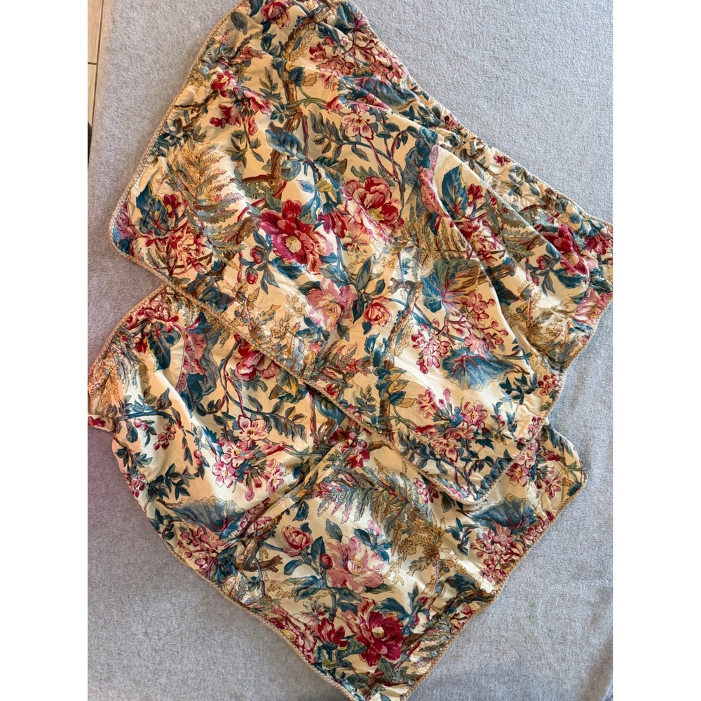 Lauren Ralph Lauren Floral Pillow Shams Set 2 Standard Cotton Braided Rope Trim - Picture 2 of 10